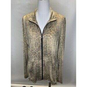 Chicos Size L Reptile Snake Animal Print Full Zip Stretch Shacket Brown Shimmer